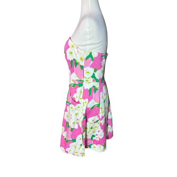 Lilly Pulitzer Strapless Floral 100% Cotton Colorful Mini Dress With Pockets - Picture 4 of 10